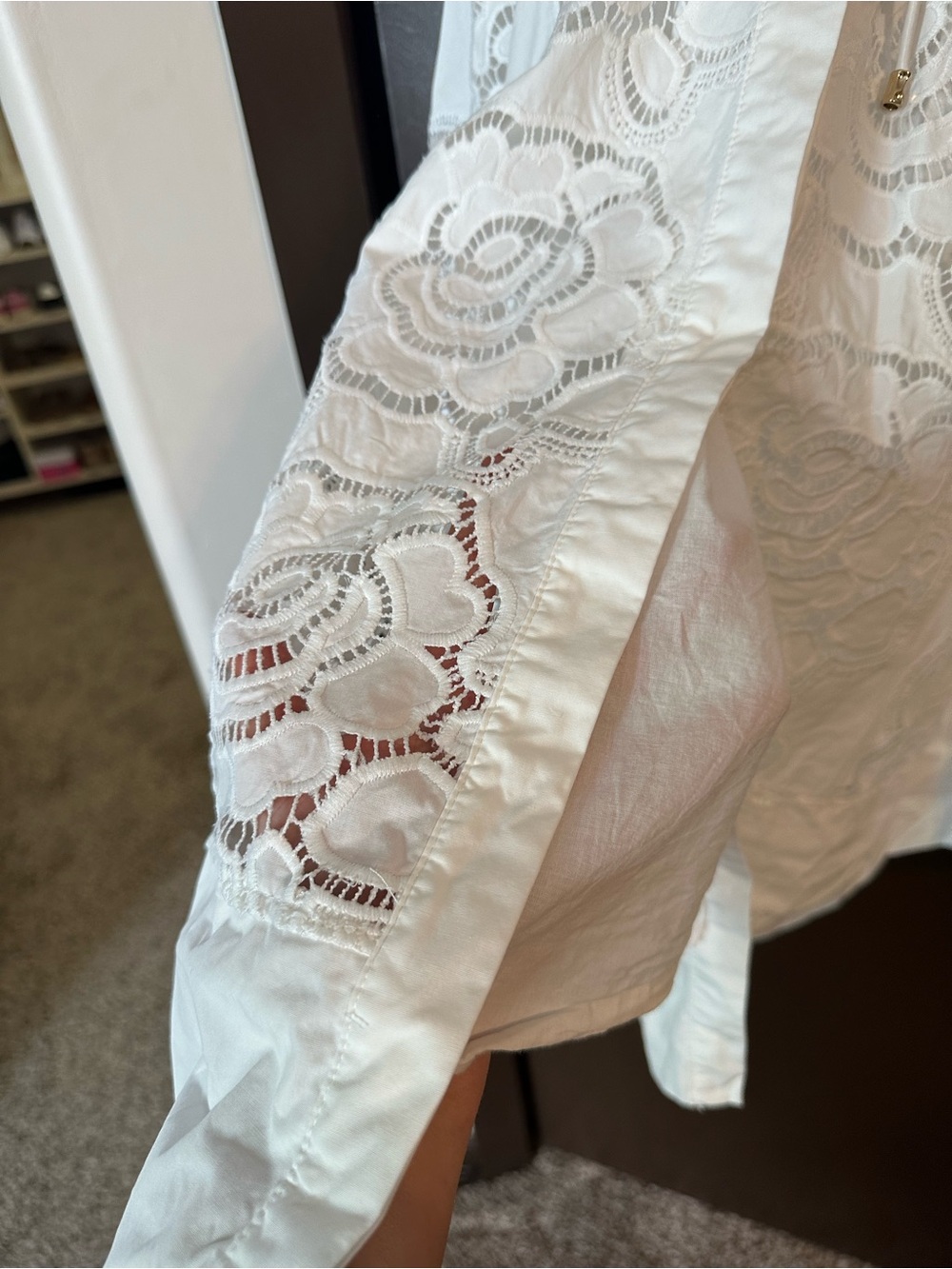 En Saison White Floral Eyelet Collar Tie-Waist Dress - Picture 5 of 10